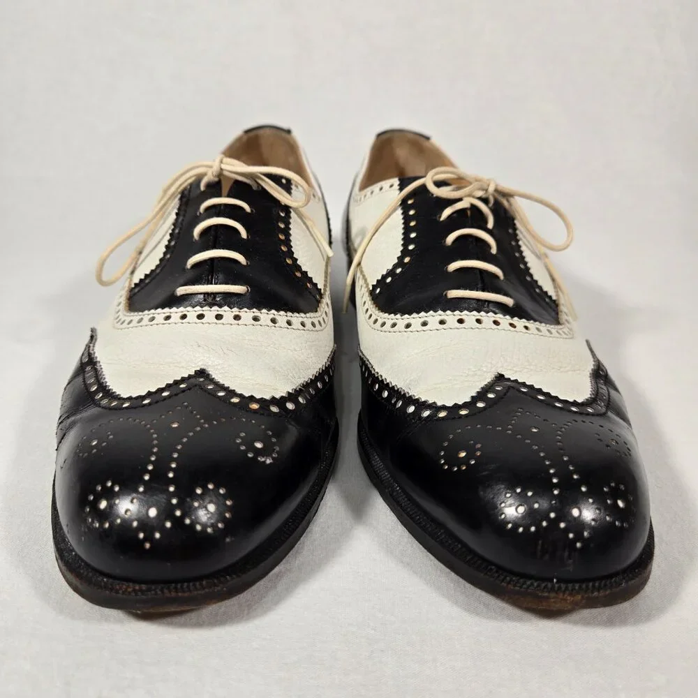 Vintage SPECTATOR COLE HAAN Black&White Wingtip Oxford Dress Shoes Size 9D ITALY - Picture 5 of 17